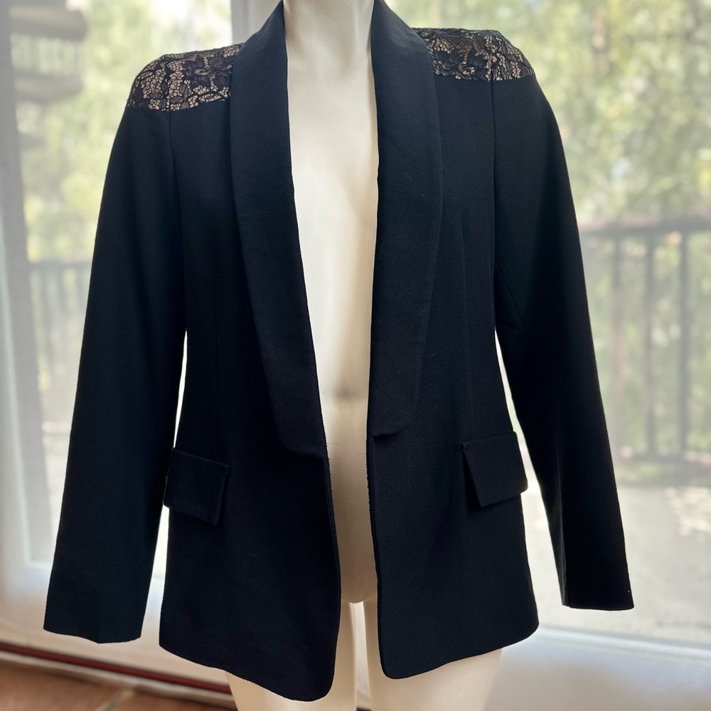 Italian Black Blazer with Lace Detail